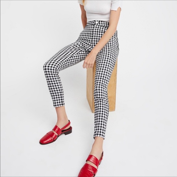 high rise gingham pants
